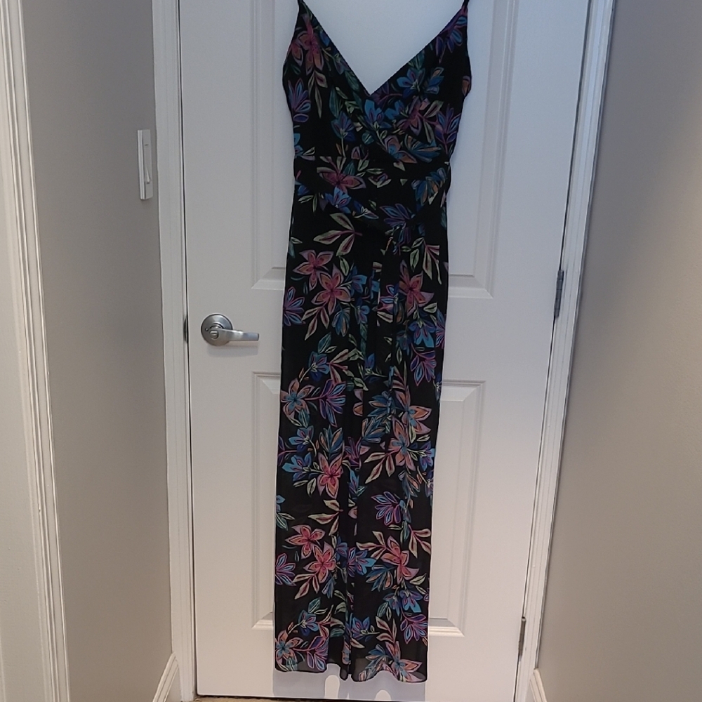 Guess Black Maxi Jumpsuit with Floral Design